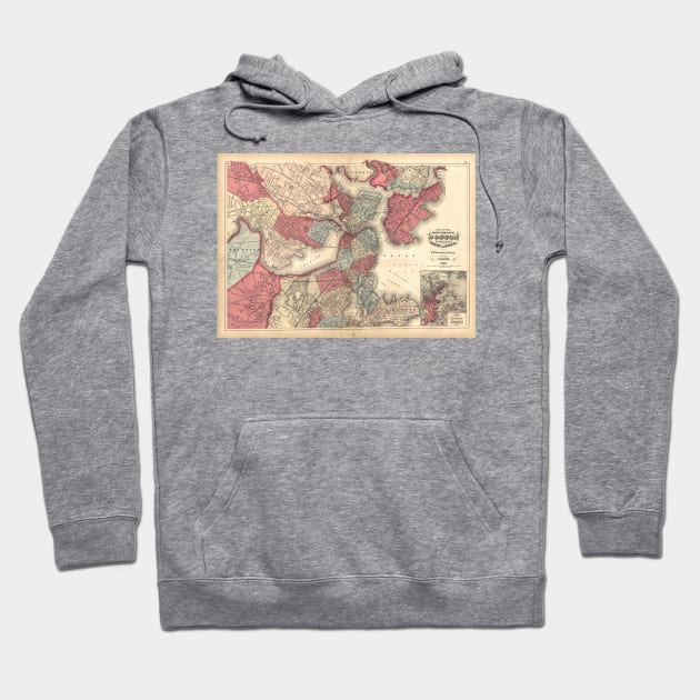 Vintage Map of Boston Massachusetts (1871) Hoodie by Bravuramedia